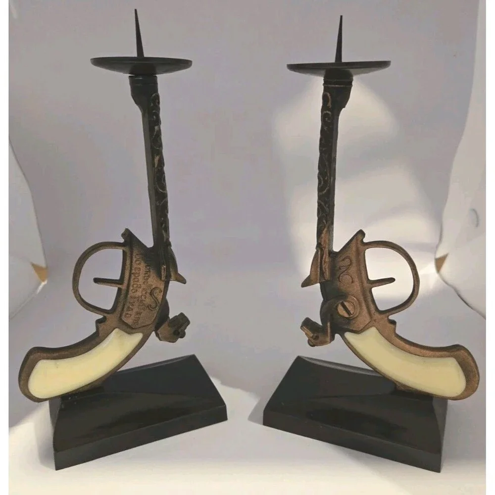 Vintage S/2 Metal Plastic Candle Candlestick Holder Pistol USSR Soviet